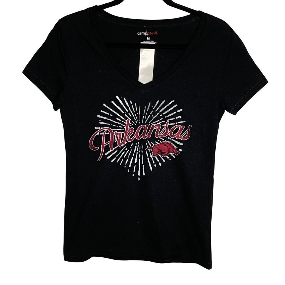 NWT Camp David Women's Arkansas Short Sleeve V-neck Tee Black Size M Medium